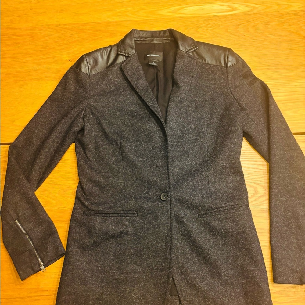 Club Monaco Charcoal Blazer with Leather Details